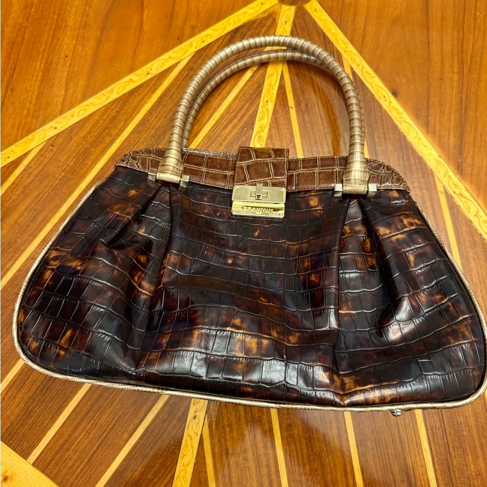 Brahmin Dark Brown Crocodile-Embossed Shoulder Bag